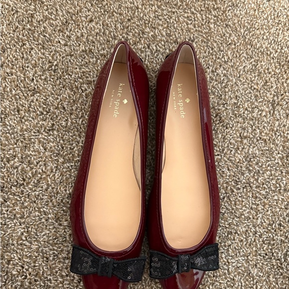 Kate Spade Patent Leather Ballet Burgandy with a Black Bow - Picture 6 of 9